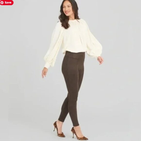 Spanx chocolate brown faux suede leggings size Medium - Picture 1 of 3